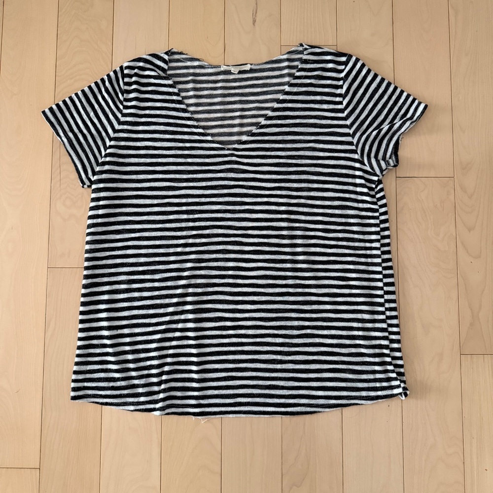 Wasabi + Mint Black and White Striped Tshirt